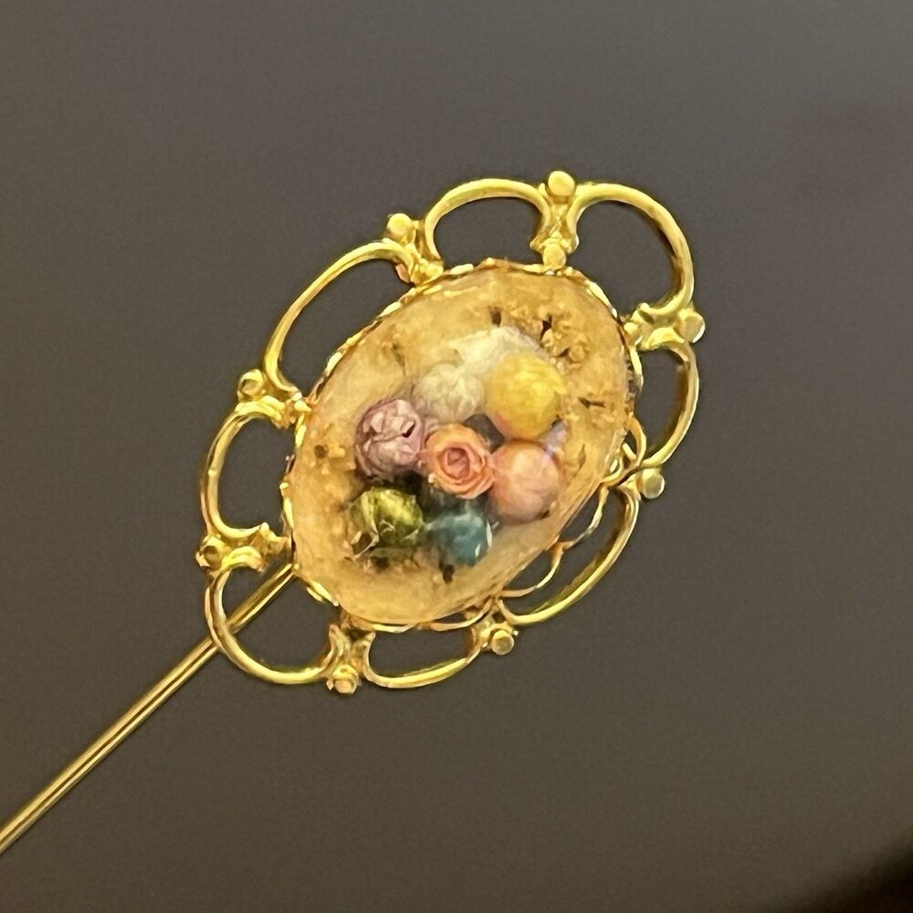 Dried Flowers Under Plastic Stick Pin Vintage 1960s